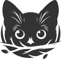 Cat with tree branch vector silhouette