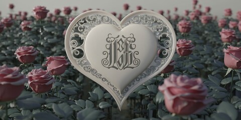 Custom Designed Wedding Invitation illustration Art with Intricate 3D Monogram Delicate White Floral Patterns and Soft Textured Background in Ivory Perfect for Elegant and Luxurious Celebrations