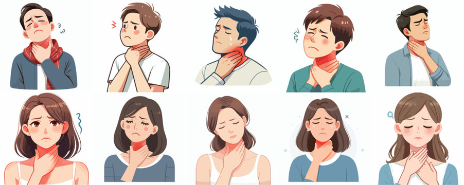 Sore Throat & Neck Pain Character Illustrations Set