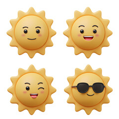 Cute Happy Sun Characters Collection 3D Render