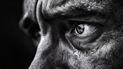 Close-up intense man's eyes, dark background, emotional portrait, ideal for drama