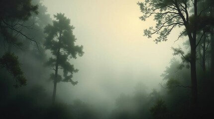 Fototapeta premium Misty Forest: Serene Pines in a Dreamlike Haze