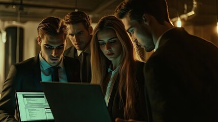 Three professionals are engaged in a collaborative discussion around a table in a modern office space.