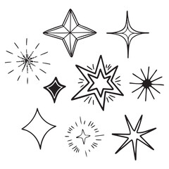Vector set of hand drawn stars, design elements, badges, stickers, geometric figures - abstract background 
elements for branding, packaging, prints and social media
