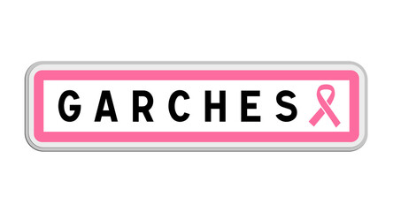 Panneau de sortie de Garches, Hauts-de-Seine, Île-de-France avec Ruban Octobre Rose
