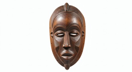 african tribal wooden mask with traditional carving isolated on white background. Generative AI