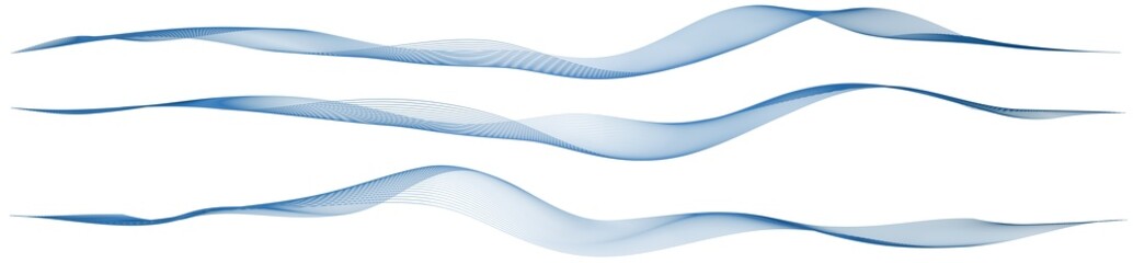 Dynamic, flowing blue lines on a transparent background, resembling digital signals and sound waves. 3D render..