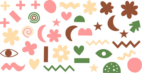 Abstract Shapes Flowers Stars and Moons: Modern Pastel Clipart