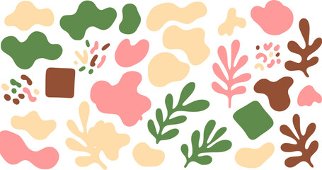 Abstract shapes leaves red teal pink blue organic forms seamless