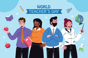 Diverse teachers celebrating World Teachers Day