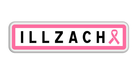 Panneau de sortie d'Illzach, Haut-Rhin, Grand Est avec Ruban Octobre Rose