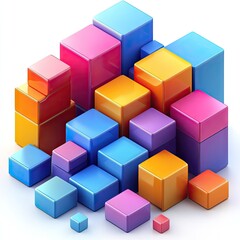 Obraz premium Arrangement of colorful cubes forming a stepped structure on a white background.