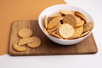 Sandwich cookies, biscuit, on a light background. Modern concept of cookies. Tasty snack