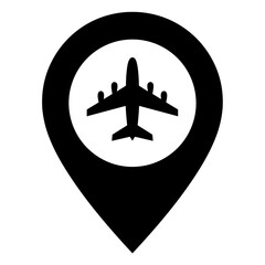 Flight pin icon representing location of airport or departure zone - concept of ecommerce delivery destination map travel UI transportation flight marker