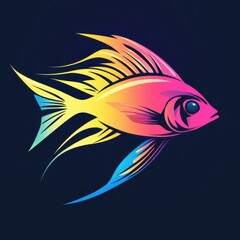 Colorful fish design swimming through dark water with vibrant hues and flowing fins