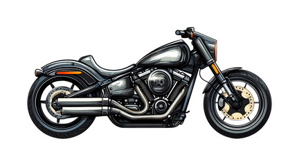 Sleek black motorcycle with a modern design, isolated on a white background.