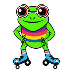 Obraz premium A Frog in rainbow-colored sunglasses and roller skates on white background