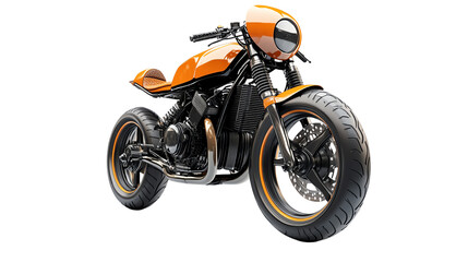 Obraz premium Stylish orange motorcycle with sleek design, set against a white isolated background.