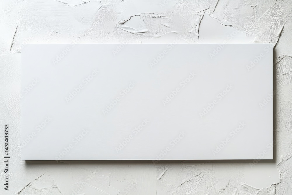 Poster clean horizontal white rectangle on a textured white background. simplistic design for presentation,