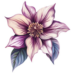 Fototapeta premium Vibrant flower illustration with detailed petals and leaves on a white background.