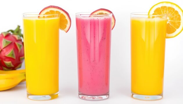 Colorful fruit drinks in glasses