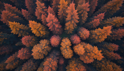 Autumn Canopy Mosaic: Aerial Abstraction of Red, Orange, and Yellow Foliage