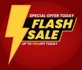 Simple Flash Sale Design With Lightning Beside It And Red Background