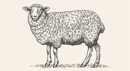 Sheep, lamb, mutton. Vintage retro print, black white sheep drawing, sketch ink pencil draw, engrave old school style. Sketch artwork silhouette head sheep. Head sheep, lamb. Vector Illustration