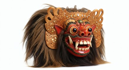 balinese barong mask cultural art piece isolated on white background. Generative AI