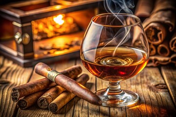 Aerial View: Luxurious Cigar and Cognac Brandy Glass - Drone Photography