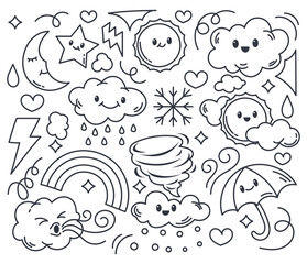 Weather set, doodle handrawn illustration vector