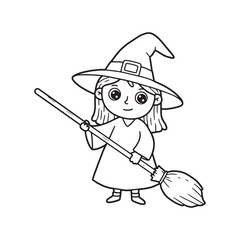 Cute witch character cartoon for children's coloring book  