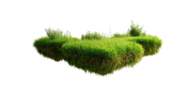 Floating Oasis of Verdant Green: An isolated island of flourishing grass, showcasing the purity of the natural environment, with an ethereal, tranquil vibe.