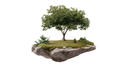 Floating Island Tree: A solitary tree thrives on a small, floating island, a surreal scene evoking themes of resilience, isolation, and the beauty of nature's unexpected wonders.