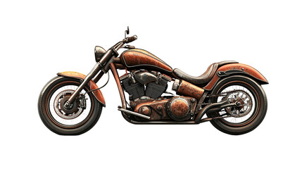 Fototapeta premium Vintage motorcycle with rusted finish, isolated on white background.