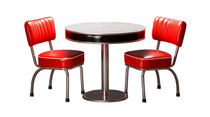 Red diner chairs and a table with a chrome isolated on transparent background	