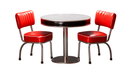 Red diner chairs and a table with a chrome isolated on transparent background	