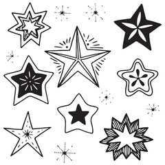 Obraz premium Vector set of hand drawn stars, design elements, badges, stickers, geometric figures - abstract background elements for branding, packaging, prints and social media