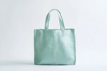 Mint green reusable shopping bag with handles on a clean white background, showcasing eco-friendly and sustainable style.
