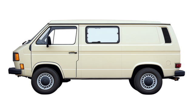 Vintage van, side view, white isolated background.