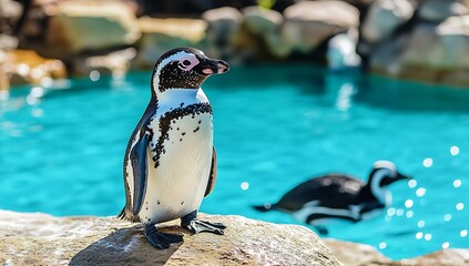 Group of Penguins on Iceberg in Majestic Antarctic Landscape