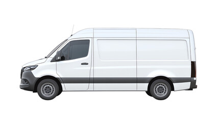 White delivery van, side view, isolated on a white background.