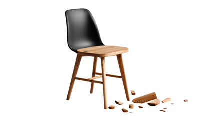 Design Icon and its Shattered Legacy: A modern design chair with sleek lines, contrasting materials, and a touch of the unforeseen.