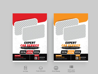 Obraz premium Auto Car Repair Service flyer, professional auto car repair service leaflet design template vector,