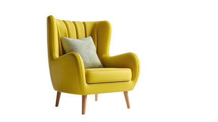 Fototapeta premium Golden Retreat: Capture the elegance of a plush yellow armchair, perfectly complemented by a patterned pillow, inviting relaxation and luxurious comfort.