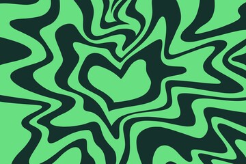 Abstract green groovy seamless pattern with heart, wave, swirl, mesh, lines, liquid background in trendy style. Design for wallpaper, decoration, etc.