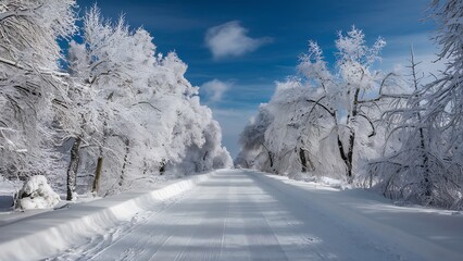 Obraz premium Snowy Landscape with White Trees and Blue Sky