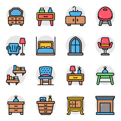 Pack of Office Interior Flat Icon 