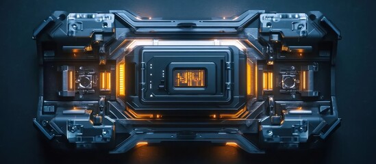 Fototapeta premium Futuristic, glowing tech compartment