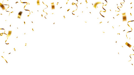 Vector falling gold shiny confetti and streamers with space in the middle isolated on white background